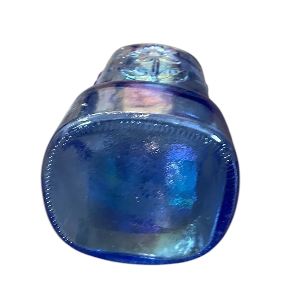 Vintage Hayes Blue Carnival Glass Bottle With Flower‎ Detail Petal